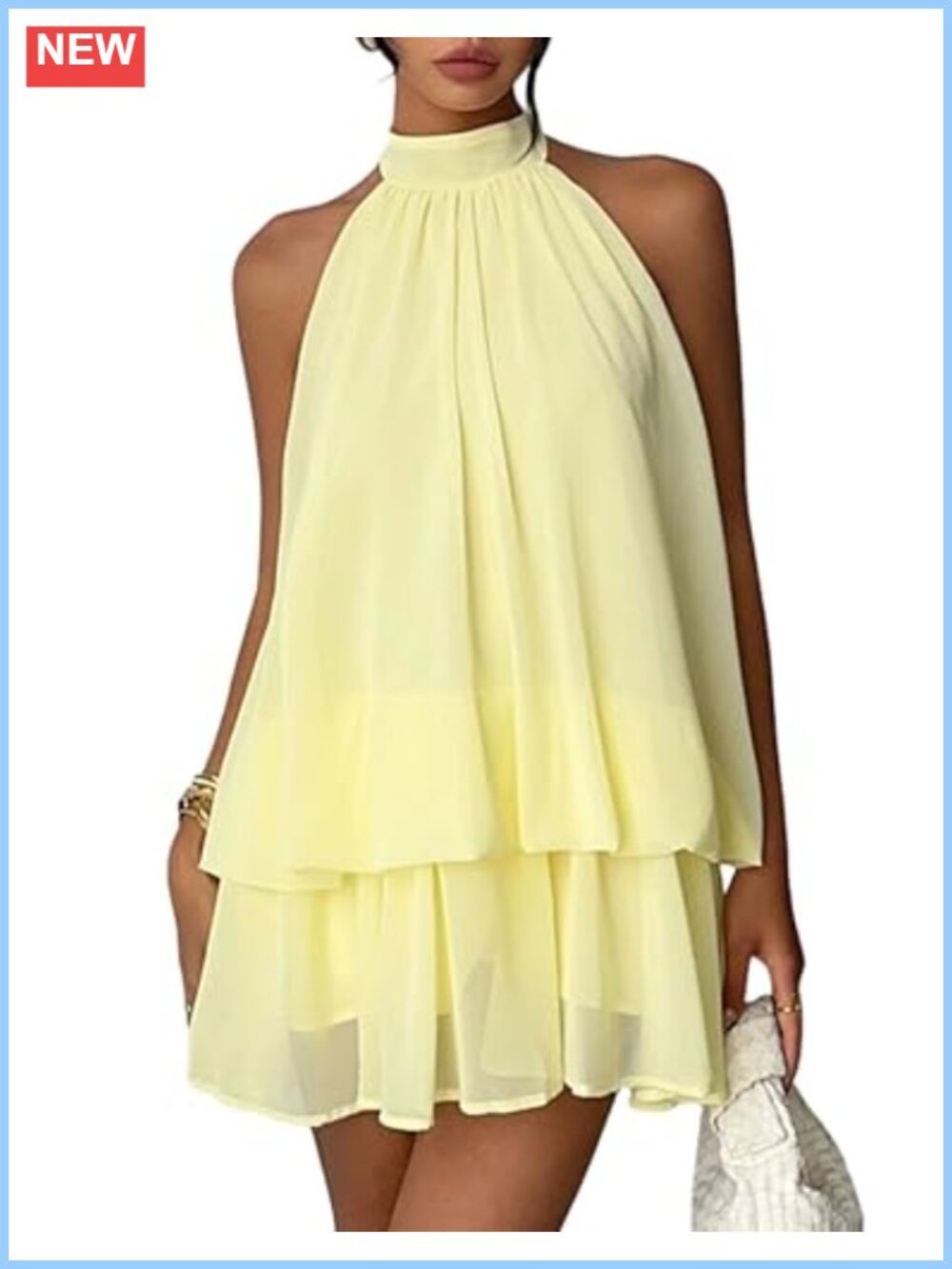 Chiffon Halter Backless Mini Dress Drop Waist A-Line Summer Party